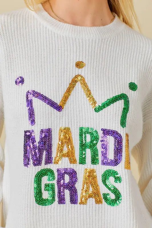Sequin Crown Mardi Gras Sweater - The Tiny Details