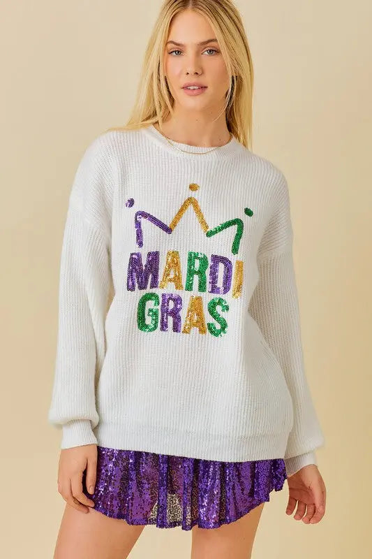 Sequin Crown Mardi Gras Sweater - The Tiny Details