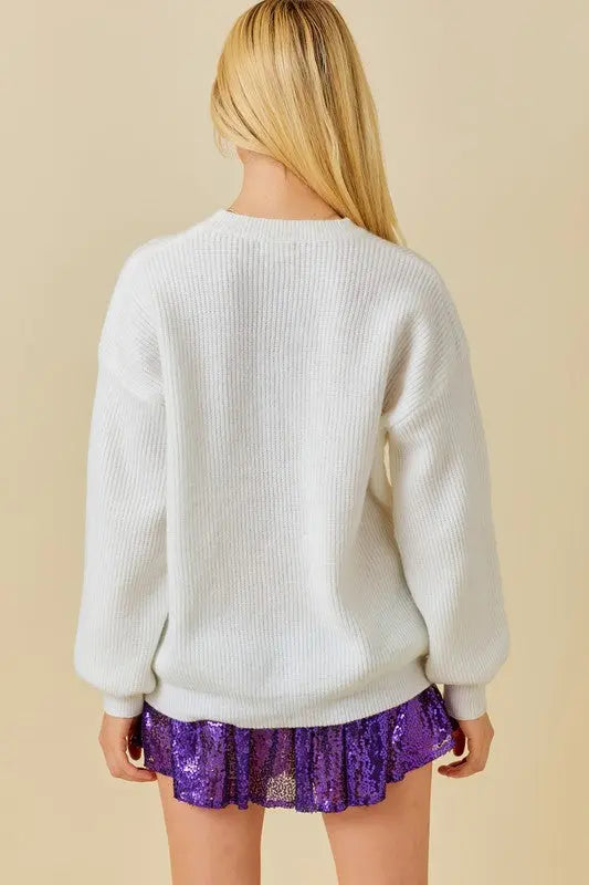 Sequin Crown Mardi Gras Sweater - The Tiny Details