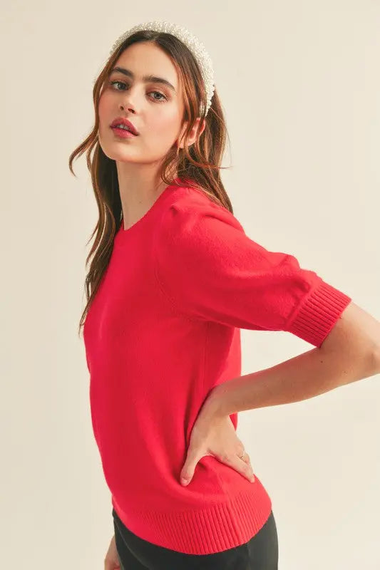 The Tiny Details Short Puff Sleeve Sweater Top