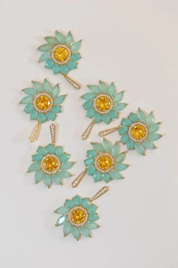 The Tiny Details Soleil Bloom Crystal Drop Statement Earrings