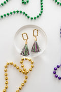 Square Mardi Gras Tinsel Tassel Earrings - The Tiny Details