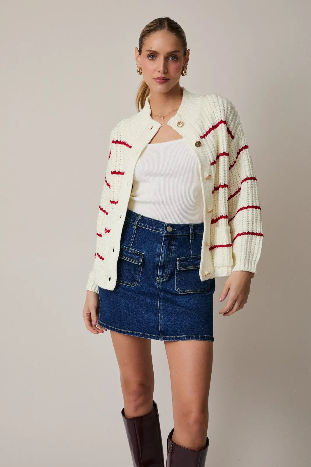 Striped Chunky Slouchy Sweater Cardigan - The Tiny Details