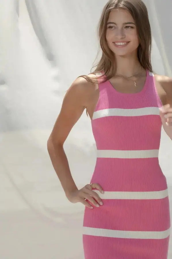 The Tiny Details Striped Pink Sweater Midi Dress