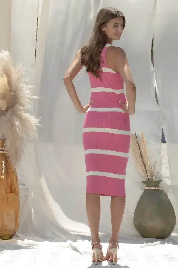 The Tiny Details Striped Pink Sweater Midi Dress