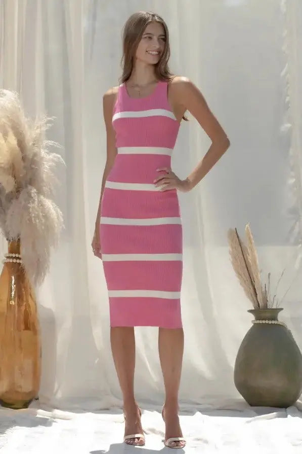 The Tiny Details Striped Pink Sweater Midi Dress