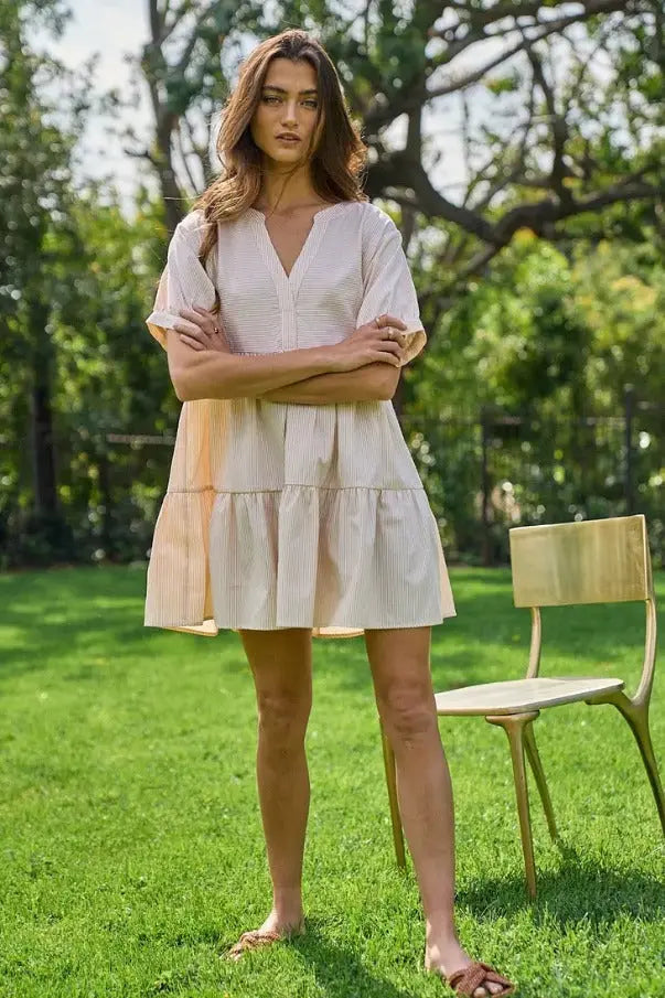The Tiny Details Striped V-Neck Tiered Baby Doll Dress