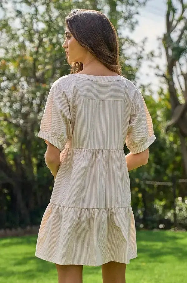 The Tiny Details Striped V-Neck Tiered Baby Doll Dress