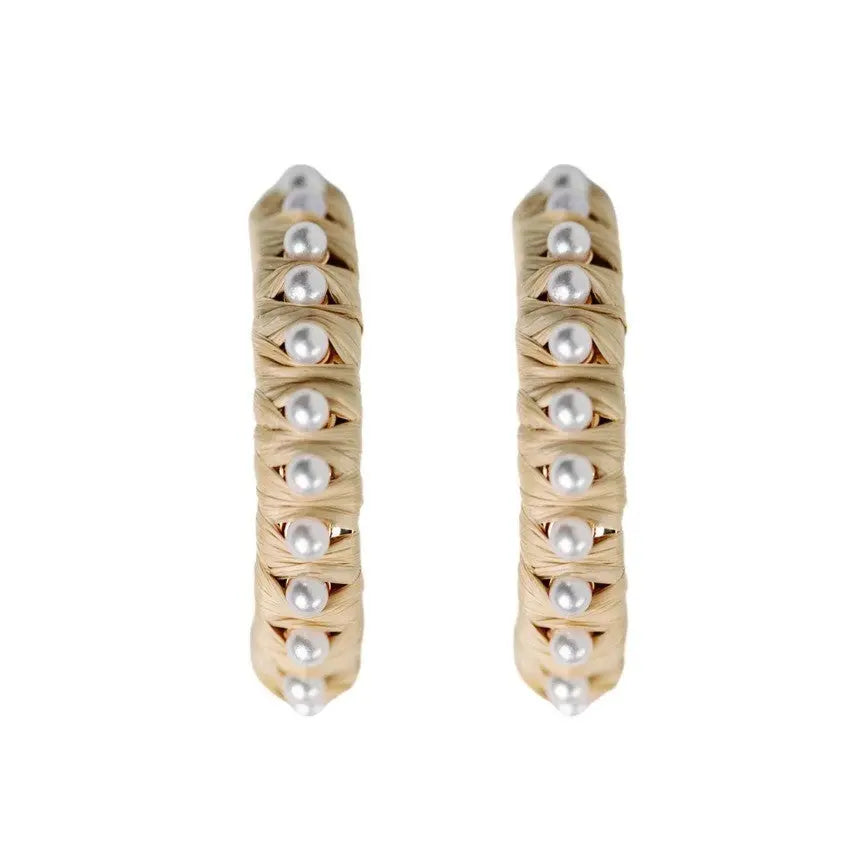 The Tiny Details Studded Pearl Raffia Hoop Earrings
