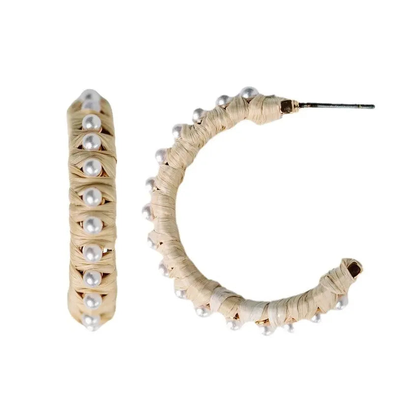 The Tiny Details Studded Pearl Raffia Hoop Earrings