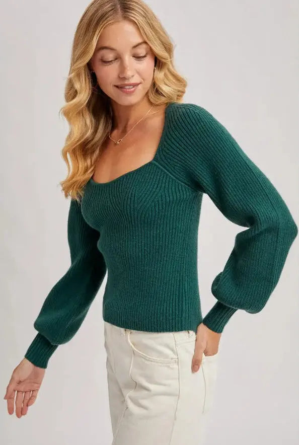 Sweetheart Neck Bishop Sleeve Sweater - The Tiny Details