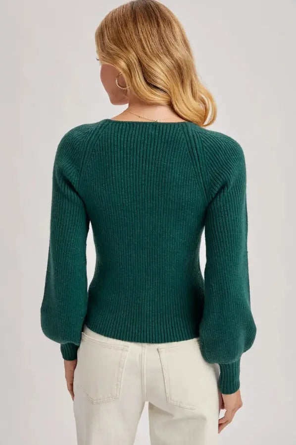 Sweetheart Neck Bishop Sleeve Sweater - The Tiny Details