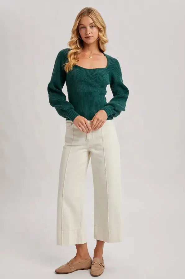 Sweetheart Neck Bishop Sleeve Sweater - The Tiny Details