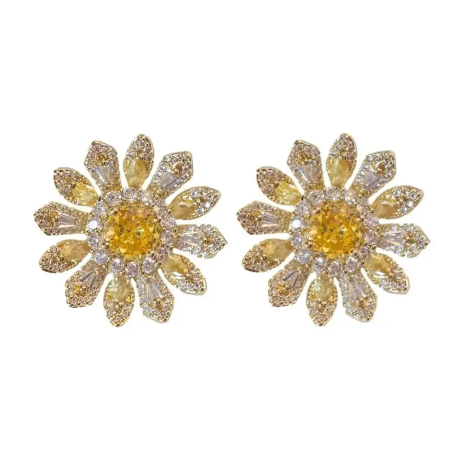 The Tiny Details Tuscan Sun Canary Pavé Bloom Stud Earrings