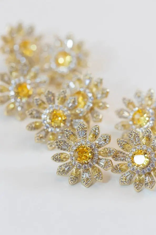 The Tiny Details Tuscan Sun Canary Pavé Bloom Stud Earrings