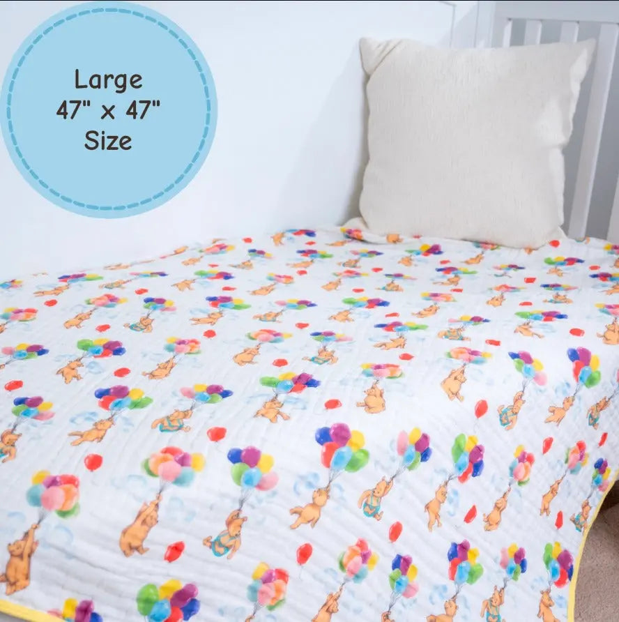 Up, Up and Away Bear Balloon Muslin Blanket