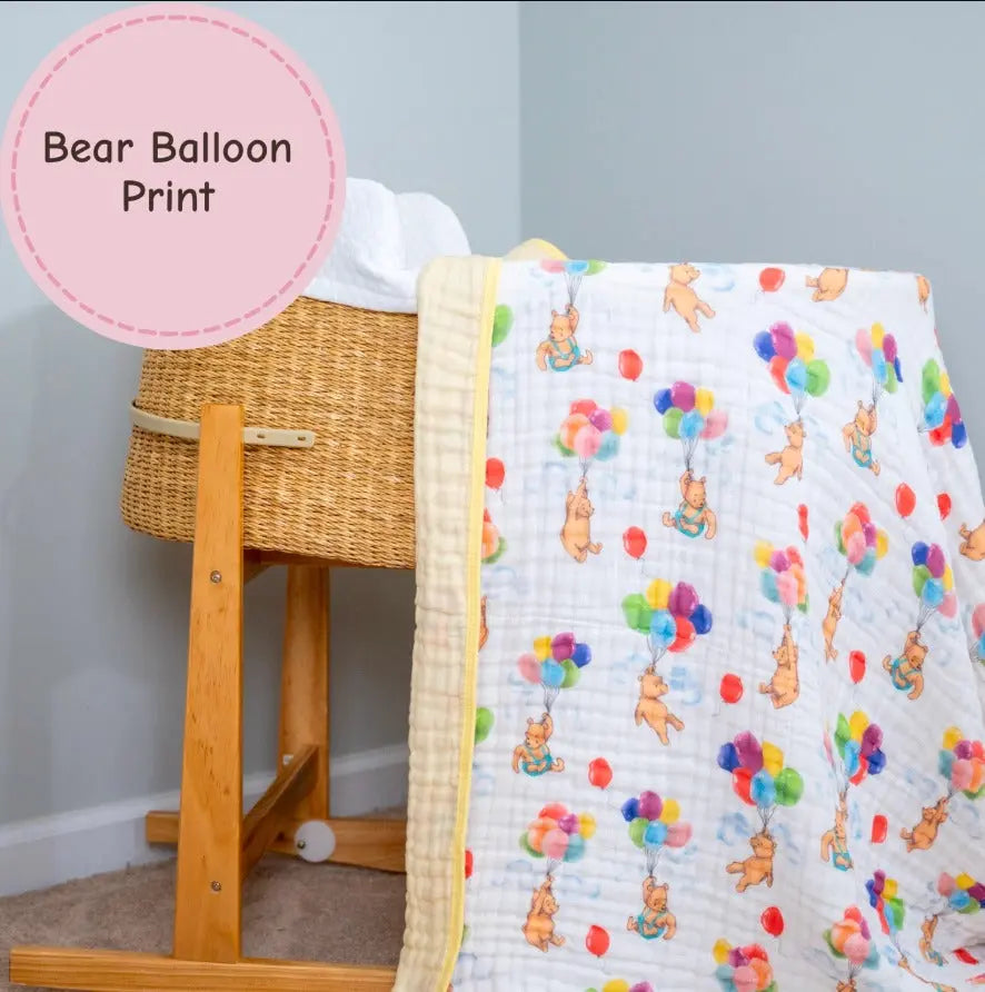 Up, Up and Away Bear Balloon Muslin Blanket