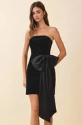Velvet Oversized Bow Detail Strapless Dress - The Tiny Details