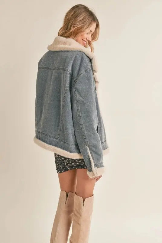 The Tiny Details Zee Faux Fur Lined Denim Jacket