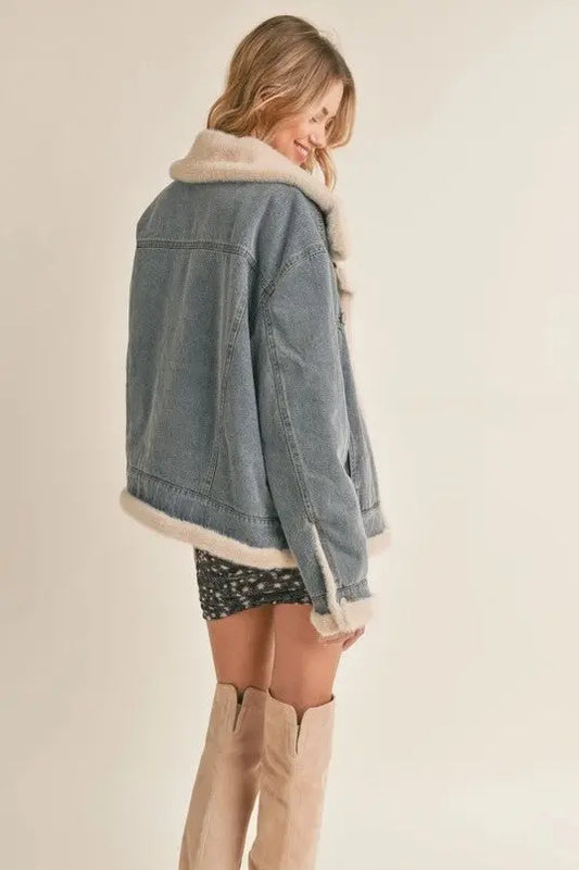 The Tiny Details Zee Faux Fur Lined Denim Jacket