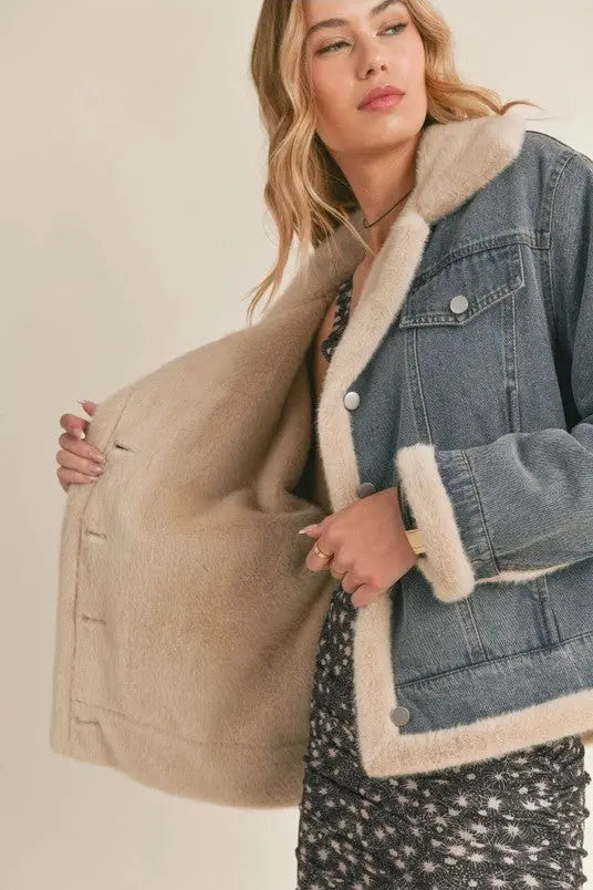 The Tiny Details Zee Faux Fur Lined Denim Jacket