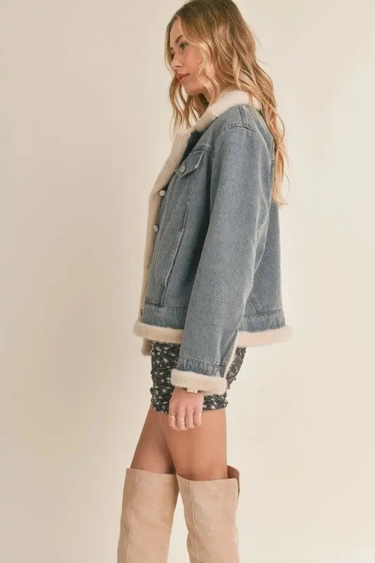 The Tiny Details Zee Faux Fur Lined Denim Jacket
