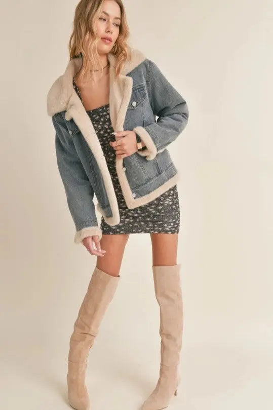 The Tiny Details Zee Faux Fur Lined Denim Jacket