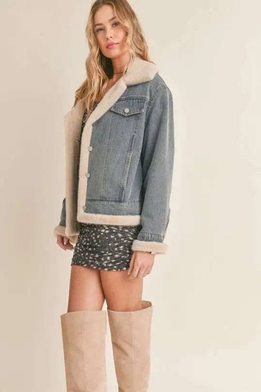 The Tiny Details Zee Faux Fur Lined Denim Jacket