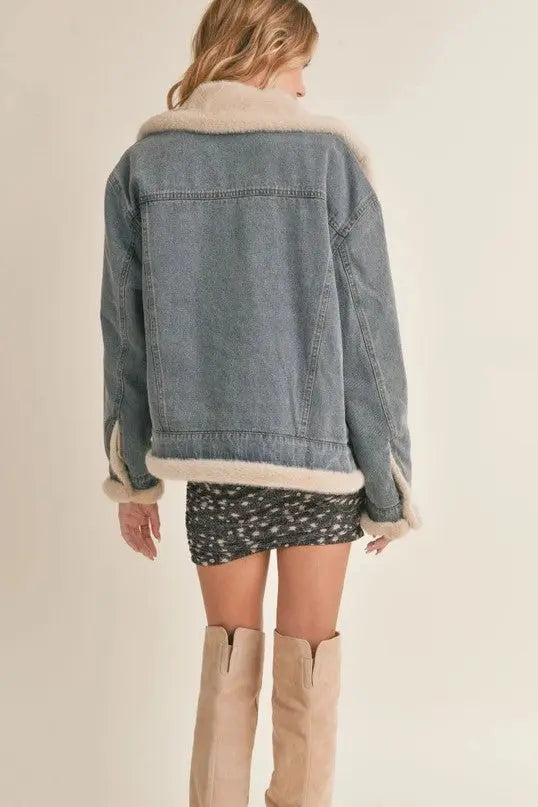 The Tiny Details Zee Faux Fur Lined Denim Jacket