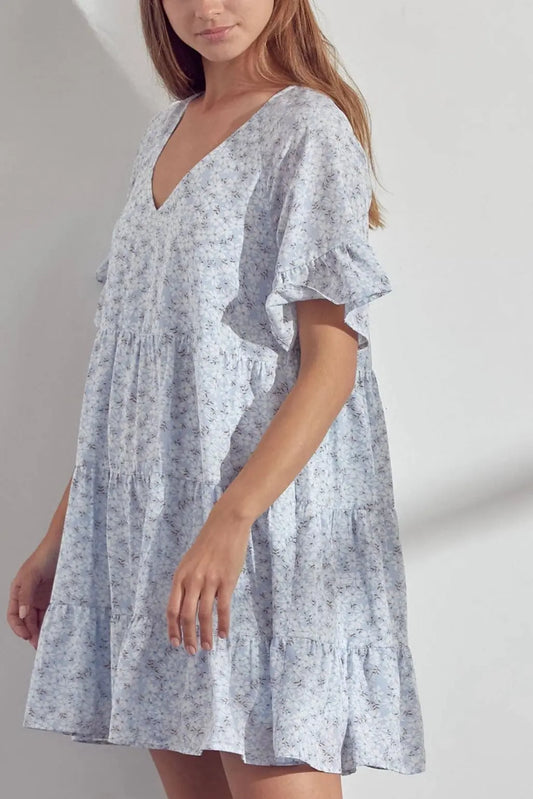 The Tiny Details Angel Blue V-Neck Floral Dress *Size Medium*