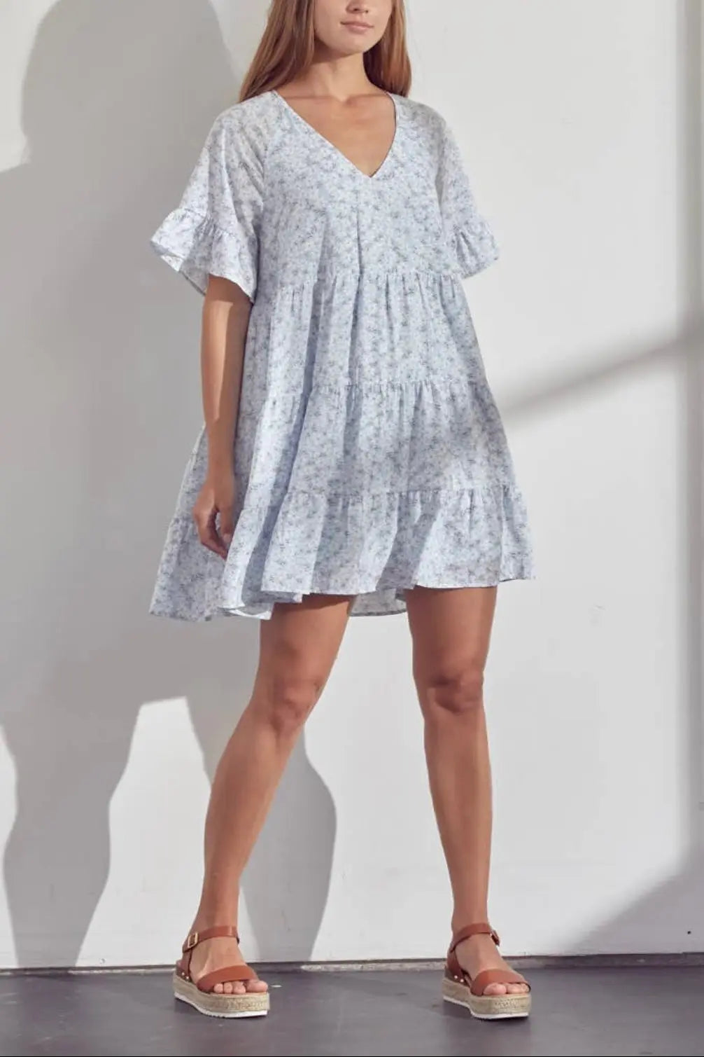 The Tiny Details Angel Blue V-Neck Floral Dress *Size Medium*