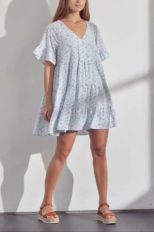 The Tiny Details Angel Blue V-Neck Floral Dress *Size Medium*
