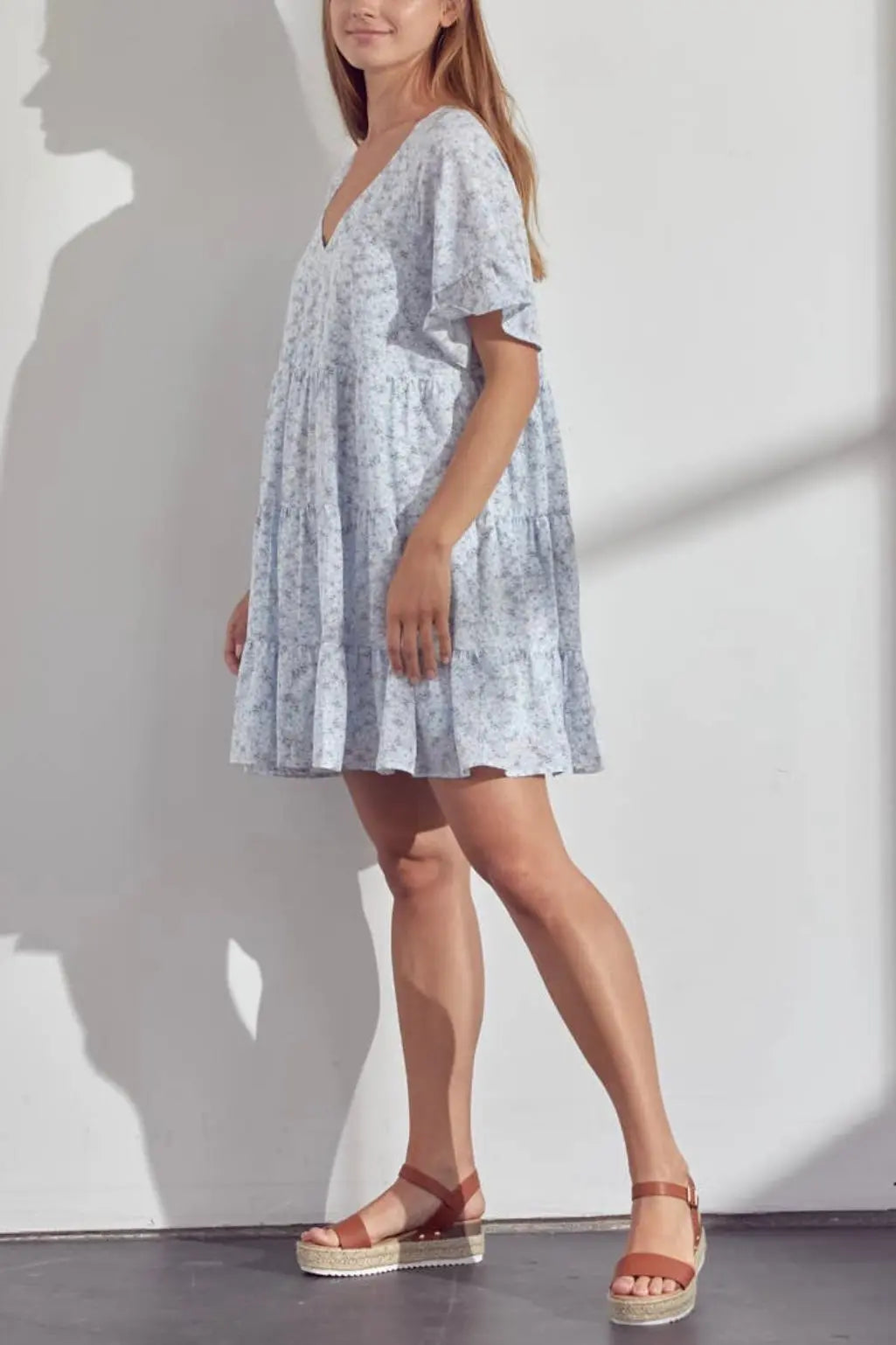 The Tiny Details Angel Blue V-Neck Floral Dress *Size Medium*
