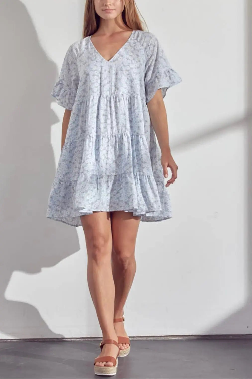 The Tiny Details Angel Blue V-Neck Floral Dress *Size Medium*