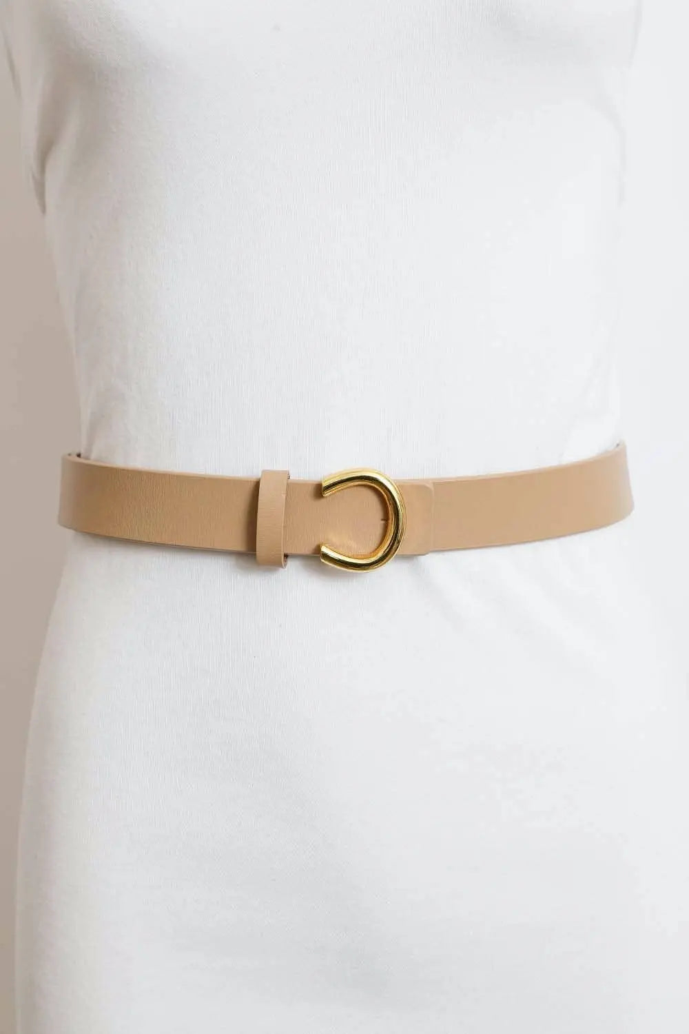 The Tiny Details Beige Minimalist Gold Horseshoe Leather Belt