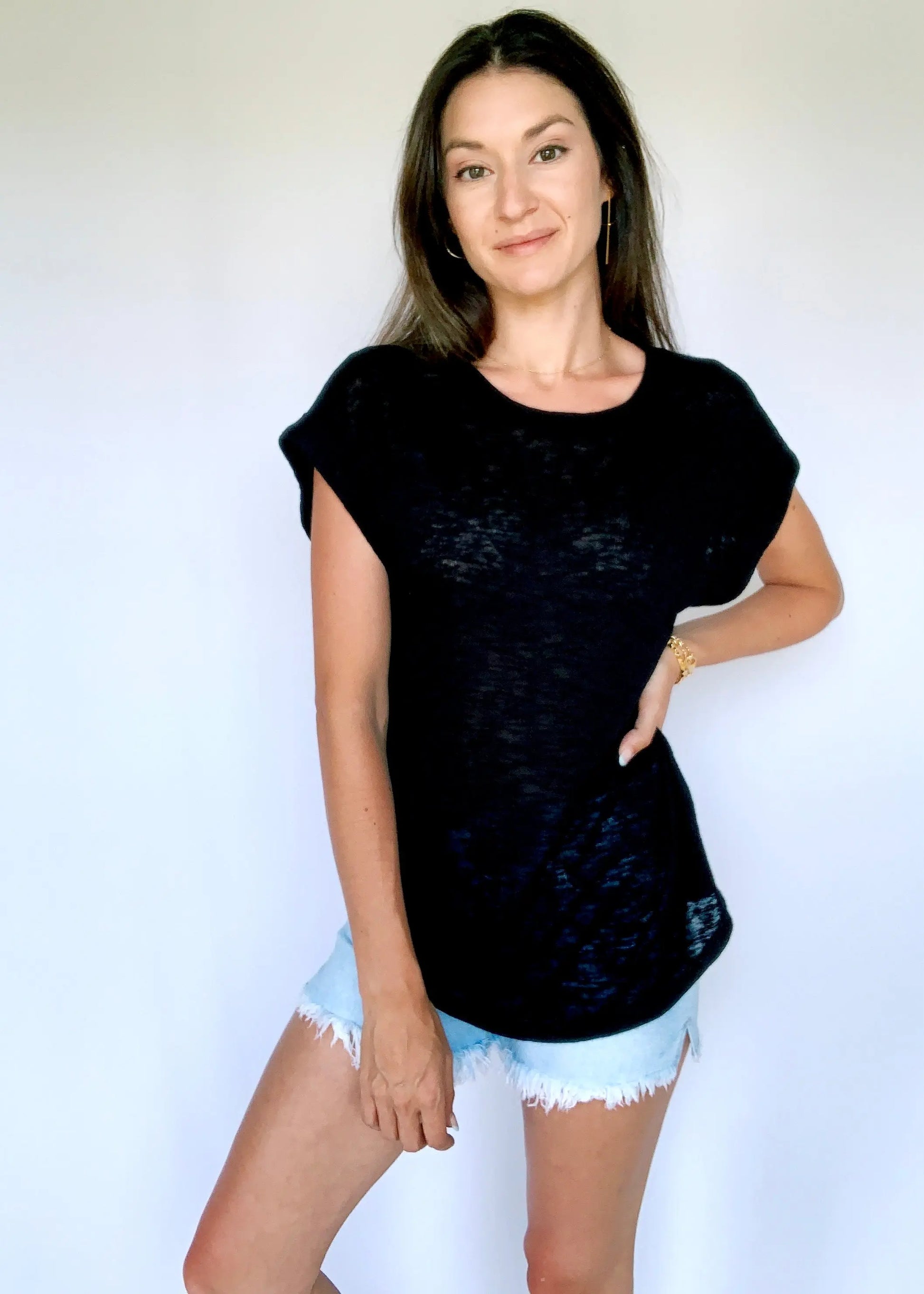 The Tiny Details Black Cuffed Short Sleeve Tee