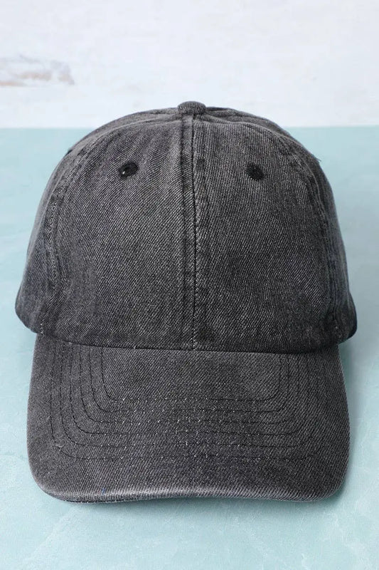 The Tiny Details Black Denim Cotton Baseball Cap