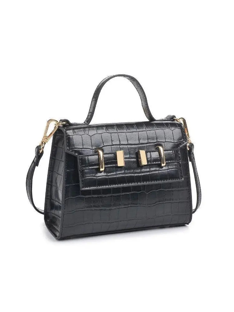 The Tiny Details Black Leather Gretchen Crossbody Handbag