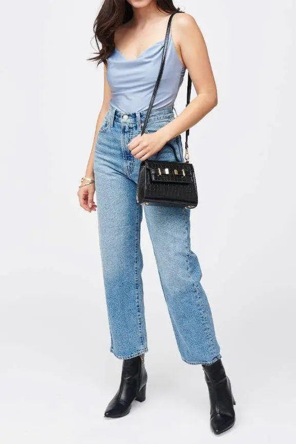 The Tiny Details Black Leather Gretchen Crossbody Handbag