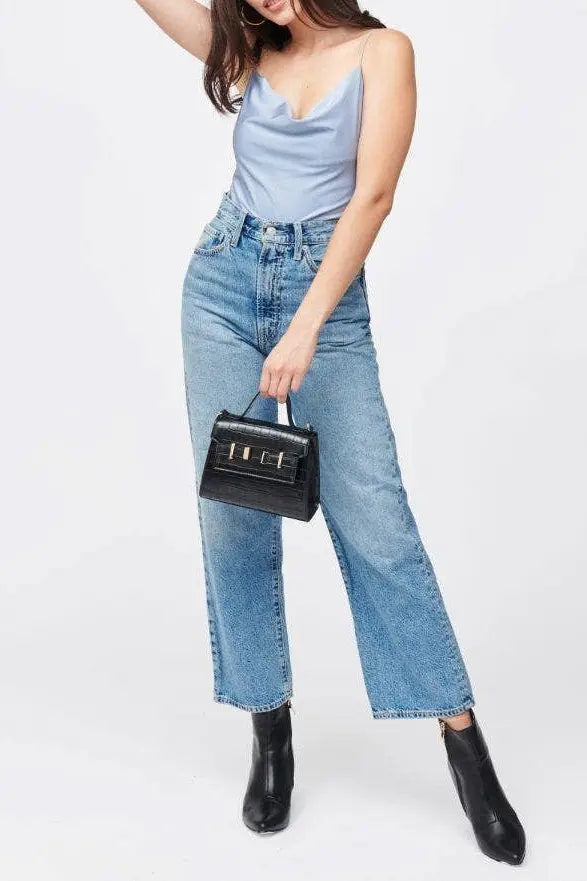 The Tiny Details Black Leather Gretchen Crossbody Handbag