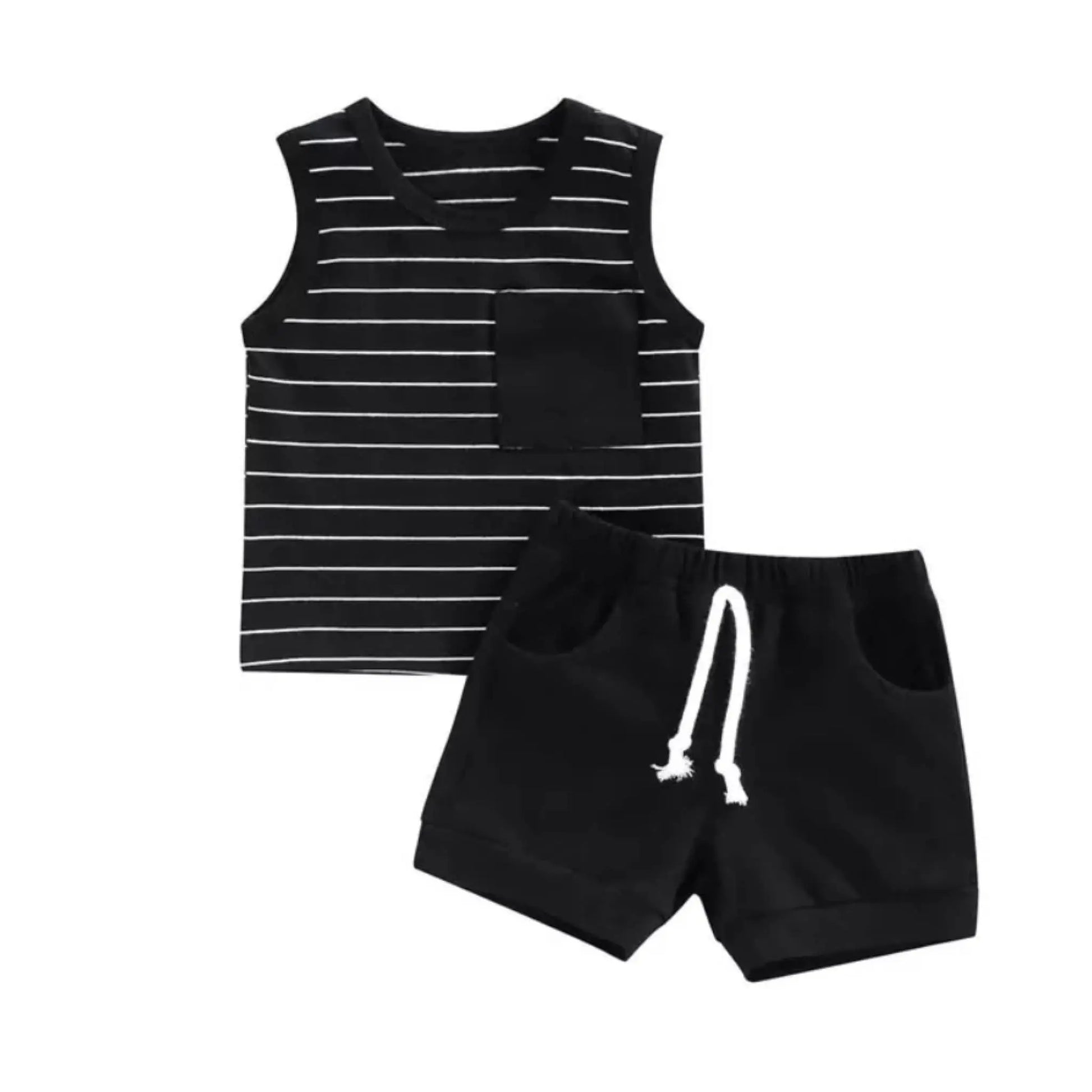The Tiny Details Black Stripe Two-Piece Shortie Set