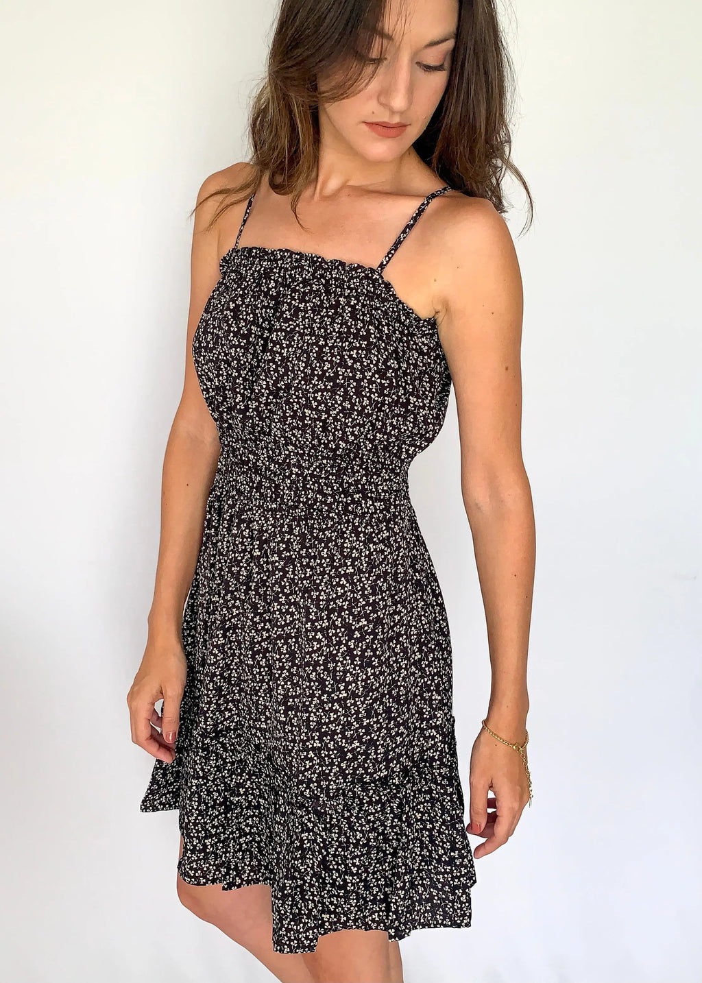 The Tiny Details Black Woven Printed Cami Dress
