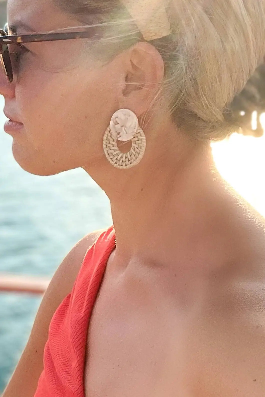 The Tiny Details Blonde Rattan Bali Doorknocker Earrings