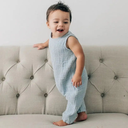 The Tiny Details Blue Coco Muslin Onesie 12-18MO