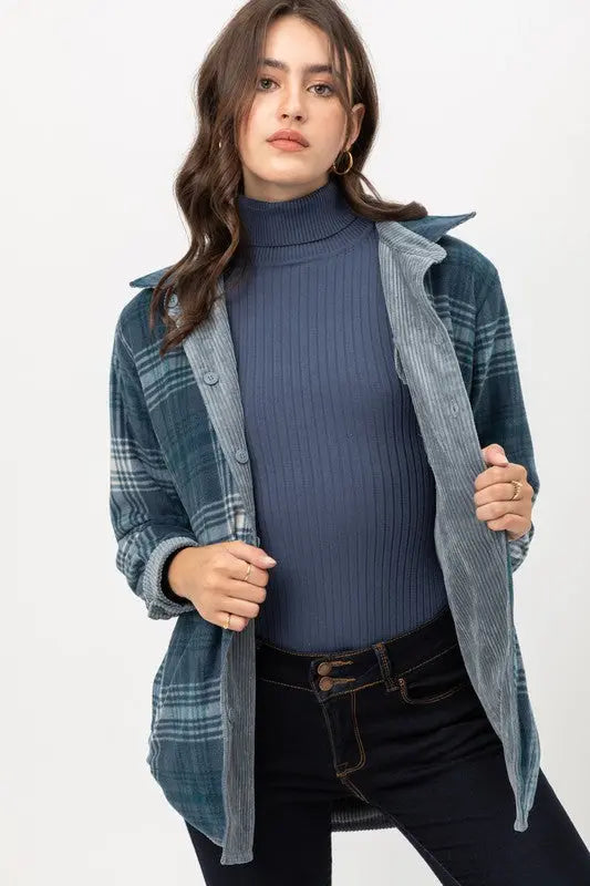The Tiny Details Blue Corduroy Reversible Button Down Jacket