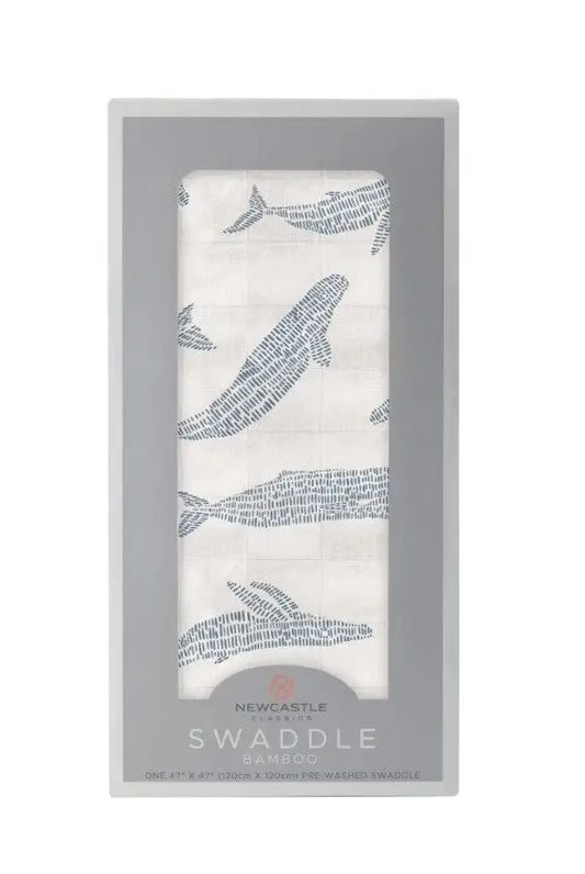 The Tiny Details Blue Shadow Whales Bamboo Swaddle