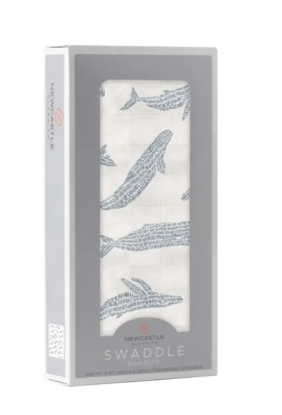 The Tiny Details Blue Shadow Whales Bamboo Swaddle