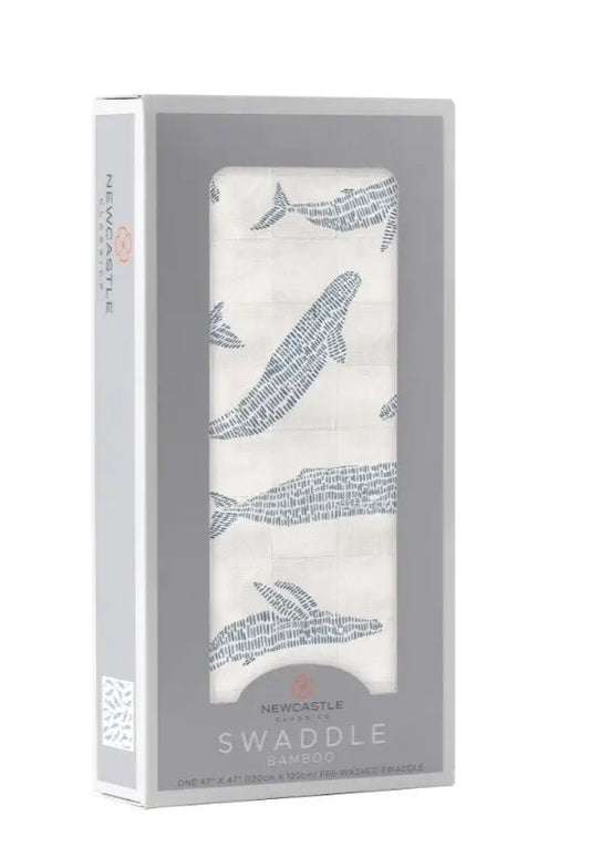 The Tiny Details Blue Shadow Whales Bamboo Swaddle