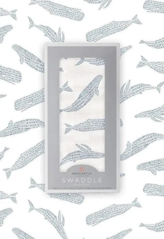The Tiny Details Blue Shadow Whales Bamboo Swaddle