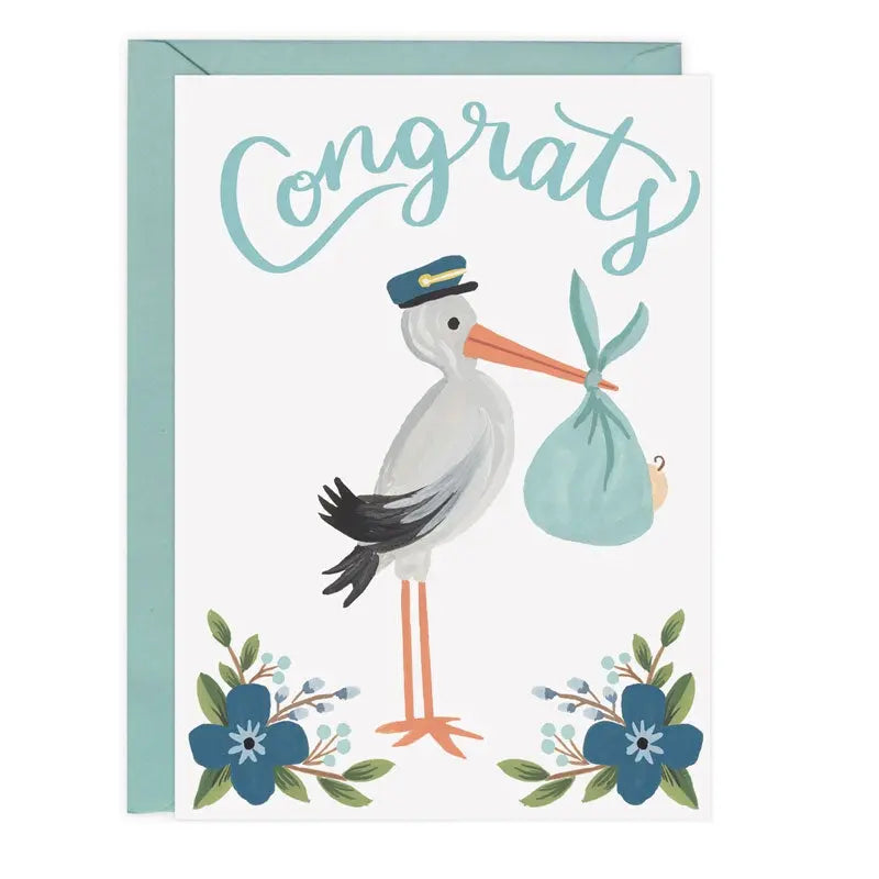 The Tiny Details Blue Stork Congrats Baby Greeting Card